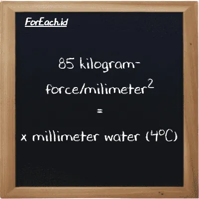 Example kilogram-force/milimeter<sup>2</sup> to millimeter water (4<sup>o</sup>C) conversion (85 kgf/mm<sup>2</sup> to mmH2O)